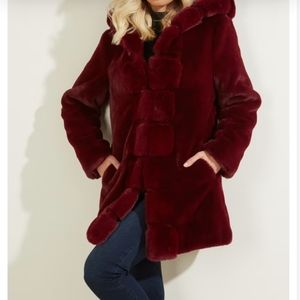 Guess Midnight Hooded Faux Fur Jacket